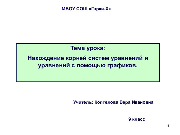 Тема урока: Нахождение корней систем уравнений и уравнений с помощью графиков.Учитель: Коптелова