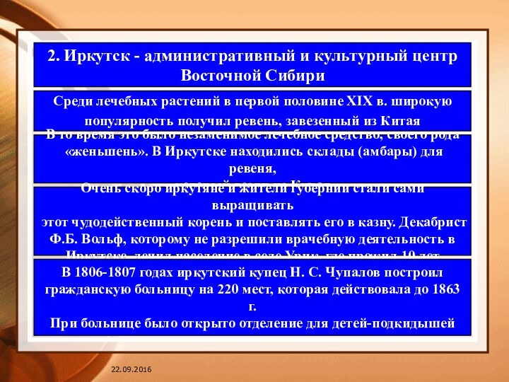 2. Иркутск - административный и культурный центр Восточной Сибири Среди лечебных растений