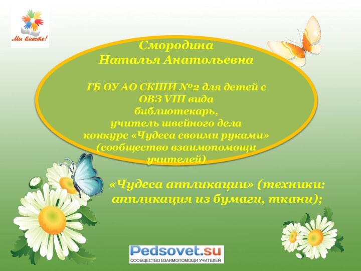       «Чудеса аппликации» (техники: аппликация из бумаги, ткани); Смородина Наталья Анатольевна