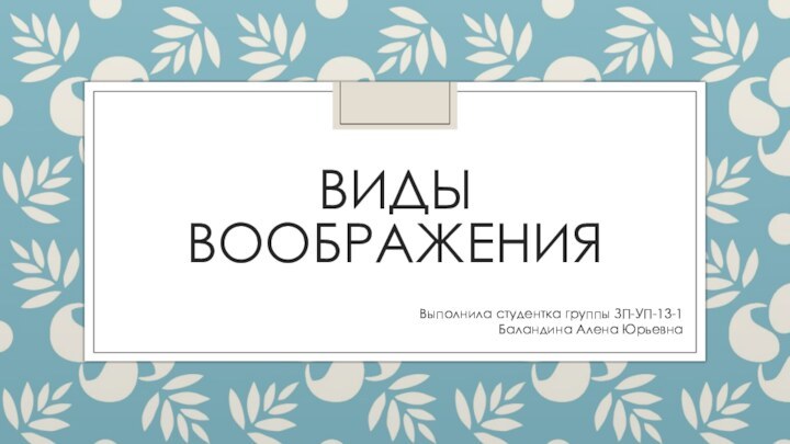 Виды воображенияВыполнила студентка группы ЗП-УП-13-1Баландина Алена Юрьевна