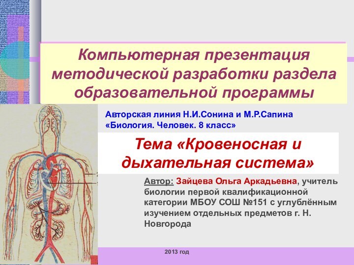 Компьютерная презентация методической разработки раздела образовательной программы Автор: Зайцева Ольга Аркадьевна, учитель