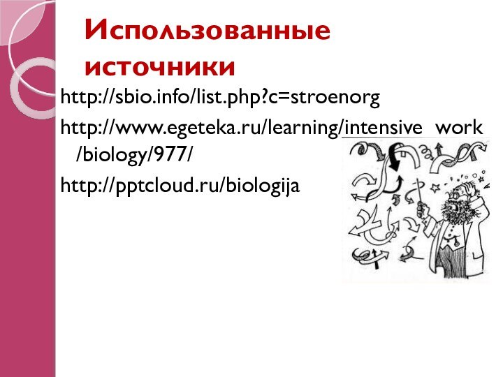 Использованные источникиhttp://sbio.info/list.php?c=stroenorghttp://www.egeteka.ru/learning/intensive_work/biology/977/http:///biologija