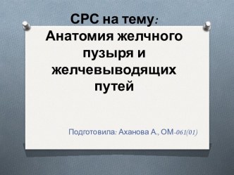 СРС на тему:Анатомия желчного пузыря и желчевыводящих путей