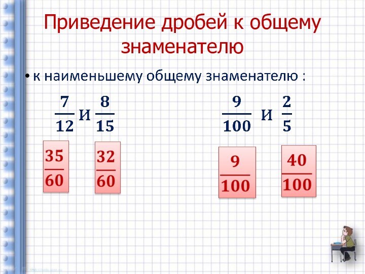 Приведение дробей к общему знаменателю     