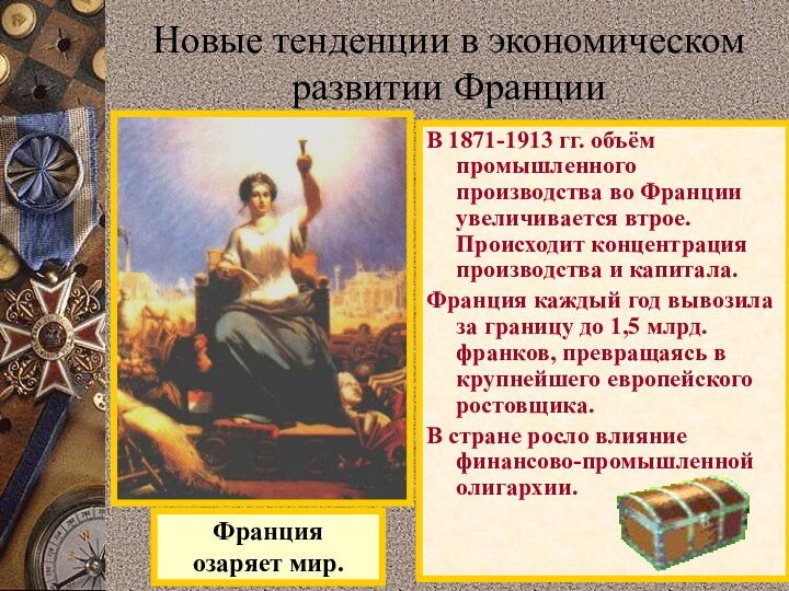 Новые тенденции в экономическом развитии ФранцииВ 1871-1913 гг. объём промышленного производства во