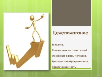 Введение. Почему люди не ставят цели?Жизненные сферы человека.Критерии формулировки цели.Практическая часть.