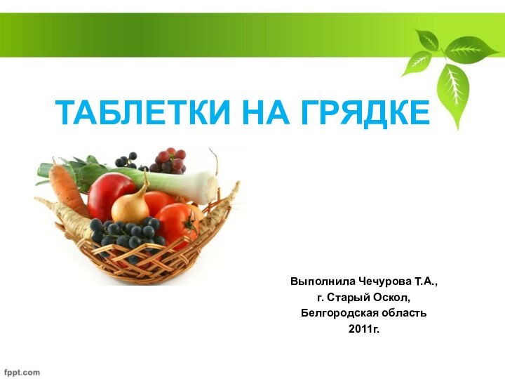 ТАБЛЕТКИ НА ГРЯДКЕВыполнила Чечурова Т.А., г. Старый Оскол, Белгородская область2011г.