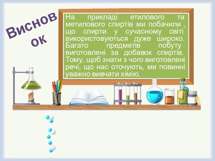 На прикладі етилового та метилового спиртів ми побачили ,що спирти у сучасному