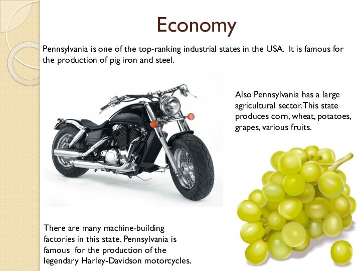 EconomyPennsylvania is one of the top-ranking industrial states in the USA. It