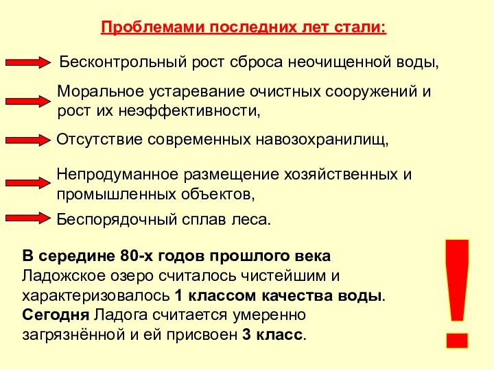 Проблемами последних лет стали: Беспорядочный сплав леса.В середине 80-х годов прошлого века