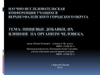 Пищевые добавки, их влияние на организм человека