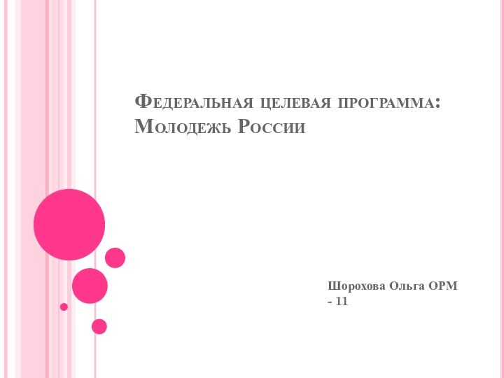 Федеральная целевая программа: Молодежь России Шорохова Ольга ОРМ - 11