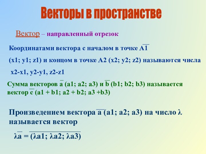 Вектор – направленный отрезокВекторы в пространстве