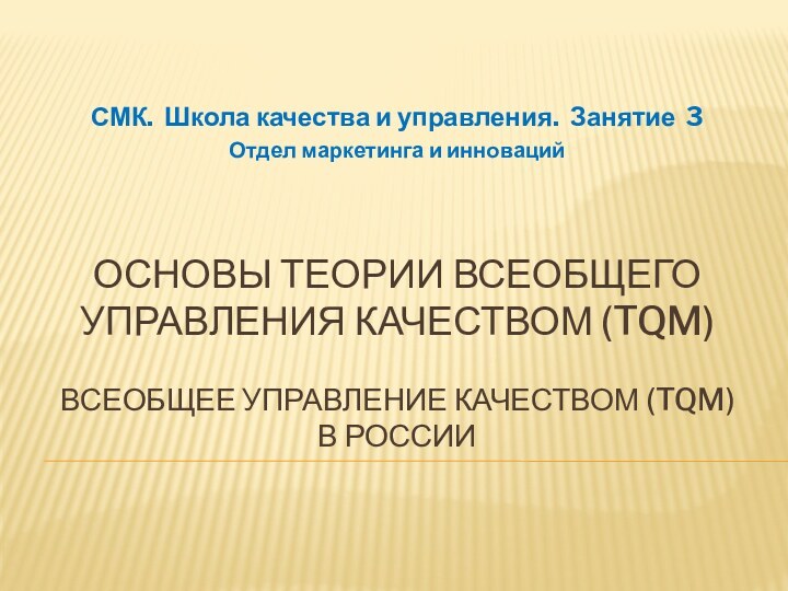 Основы теории всеобщего управления качеством (tqm)  Всеобщее управление качеством (TQM)