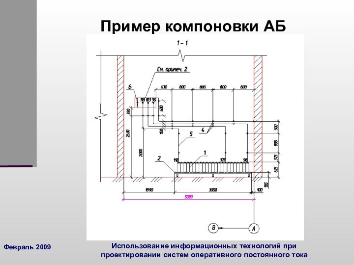 Февраль 2009Использование информационных технологий при проектировании систем оперативного постоянного токаПример компоновки АБ