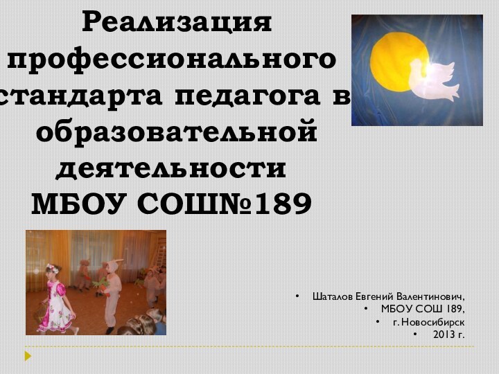  Реализация профессионального стандарта педагога в  образовательной деятельности  МБОУ СОШ№189 Шаталов