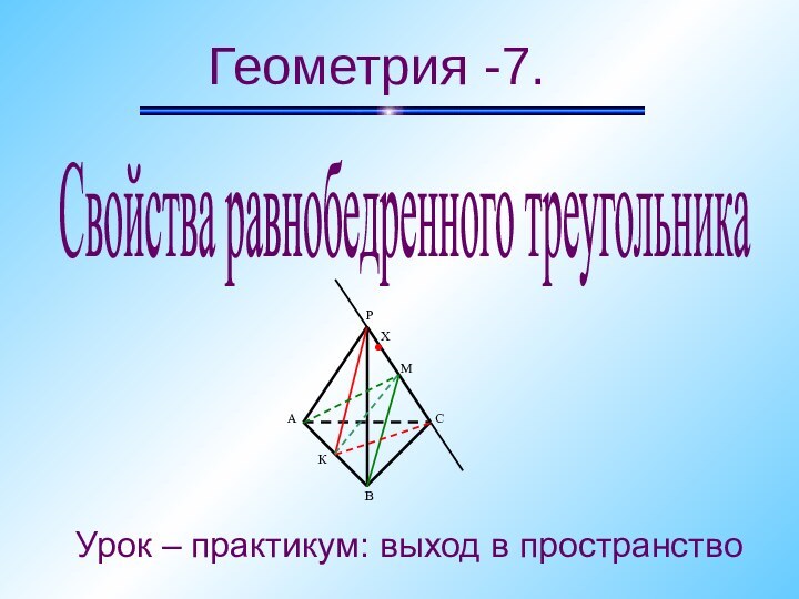 Урок – практикум: выход в пространствоГеометрия -7.Свойства равнобедренного треугольника