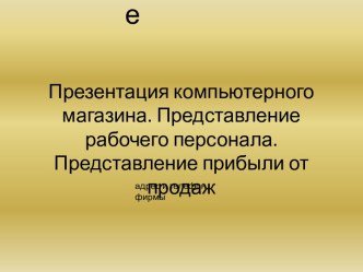 Презентация компьютерного магазина. Представление рабочего персонала. Представление прибыли от продаж