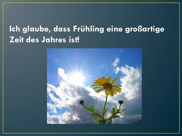 Ich glaube, dass Frühling eine großartige Zeit des Jahres ist!