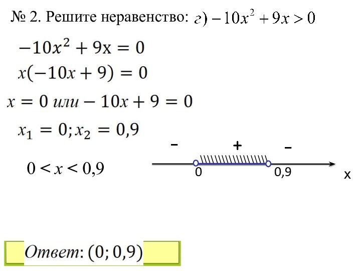 № 2. Решите неравенство:х00,9\\\\\\\\\\\\\\\\\\\- 0 < x < 0,9+-