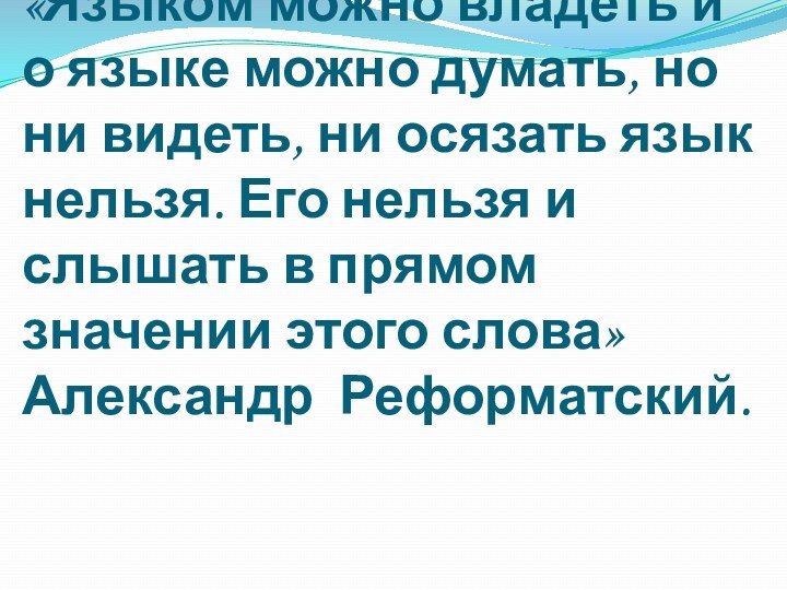 «Языком можно владеть и о языке можно думать, но ни видеть, ни