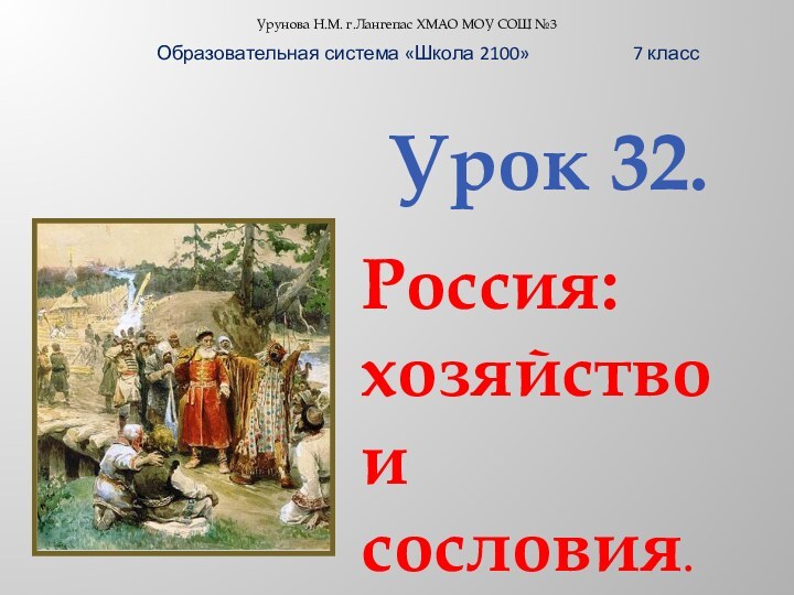 Урок 32.  Урунова Н.М. г.Лангепас ХМАО МОУ СОШ №3Образовательная система