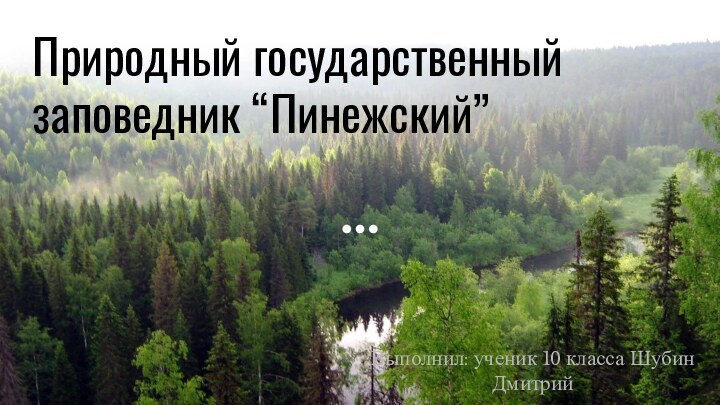 Природный государственный заповедник “Пинежский”Выполнил: ученик 10 класса Шубин Дмитрий