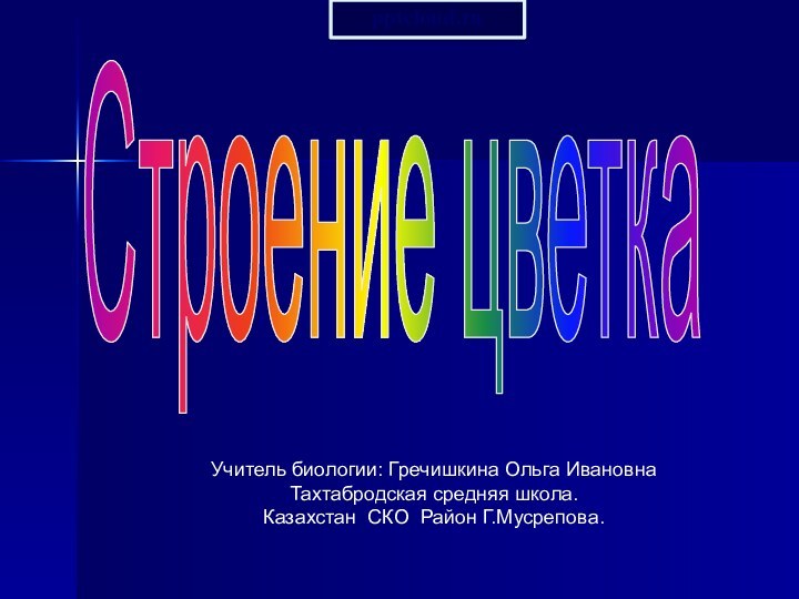 Учитель биологии: Гречишкина Ольга ИвановнаТахтабродская средняя школа.Казахстан СКО Район Г.Мусрепова.Строение цветка