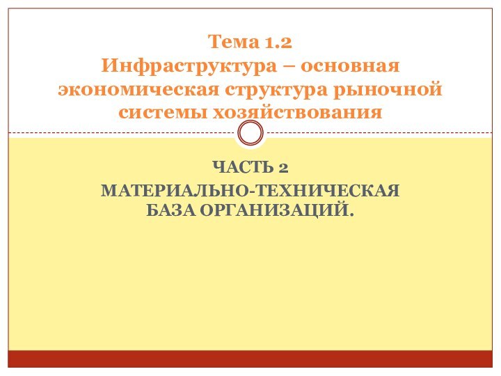 Часть 2Материально-техническая база организаций.Тема 1.2 Инфраструктура – основная экономическая структура рыночной системы хозяйствования