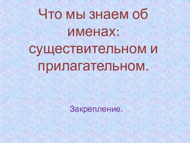 Что мы знаем об именах: существительном и прилагательном.Закрепление.