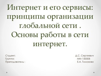 Интернет и его сервисы: принципы организации глобальной сети . Основы работы в сети интернет.