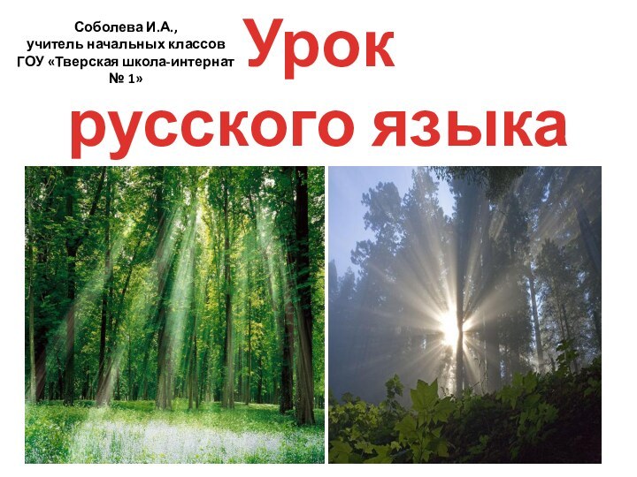 Урок русского языкаСоболева И.А., учитель начальных классов ГОУ «Тверская школа-интернат № 1»