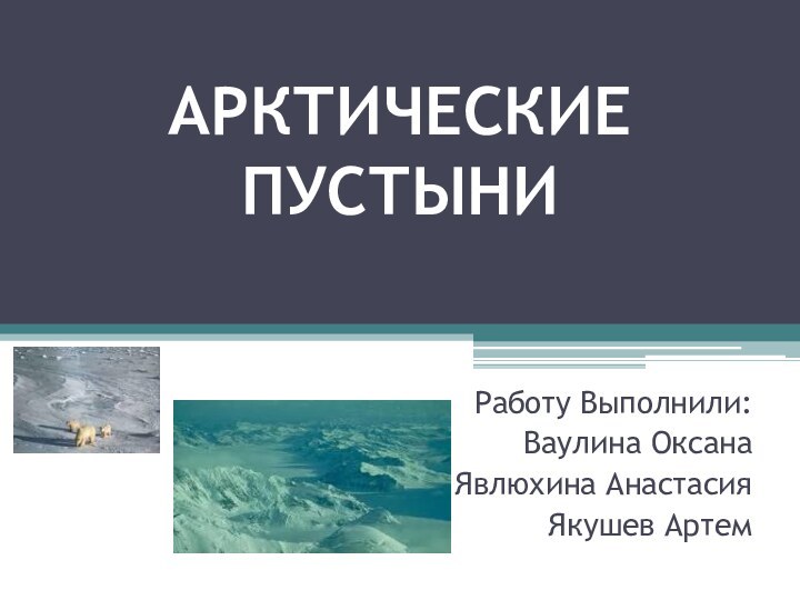 АРКТИЧЕСКИЕ ПУСТЫНИРаботу Выполнили:Ваулина ОксанаЯвлюхина АнастасияЯкушев Артем