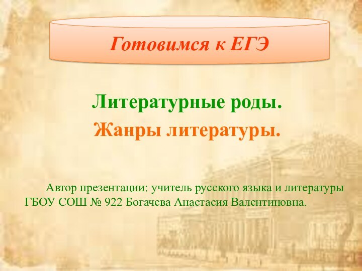 Литературные роды. Жанры литературы.    Автор презентации: учитель русского языка