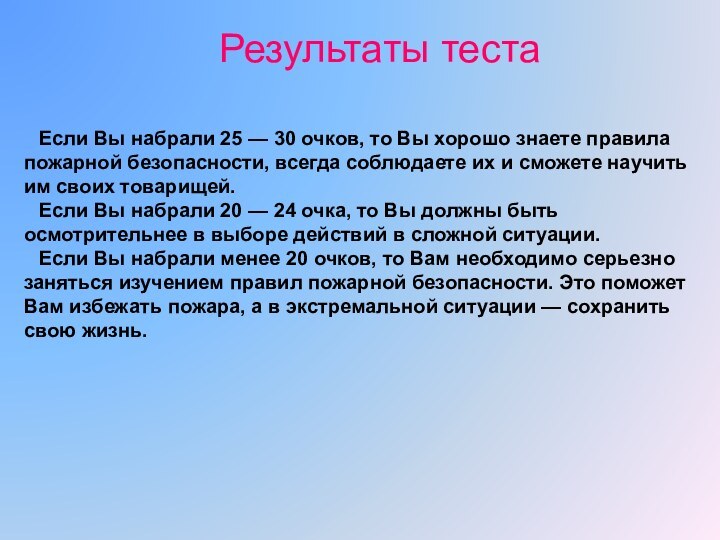 Если Вы набрали 25 — 30 очков, то Вы хорошо знаете правила