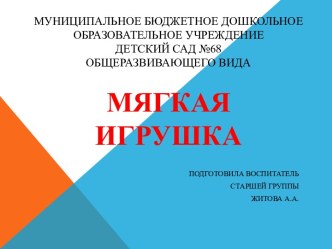 Муниципальное бюджетное дошкольное образовательное учреждениедетский сад №68общеразвивающего видаМягкая игрушка