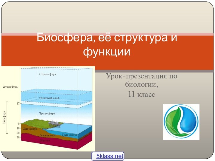 Урок-презентация по биологии, 11 классБиосфера, её структура и функции