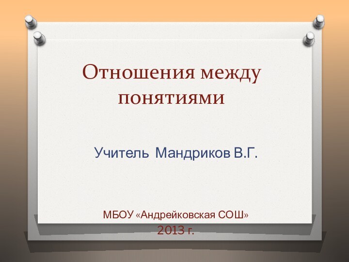 Отношения между понятиямиУчитель Мандриков В.Г.МБОУ «Андрейковская СОШ»2013 г.