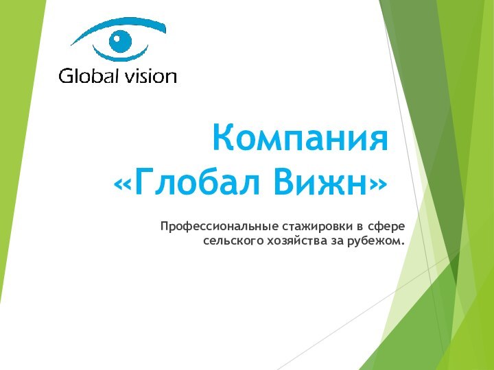 Компания  «Глобал Вижн»Профессиональные стажировки в сфере сельского хозяйства за рубежом.