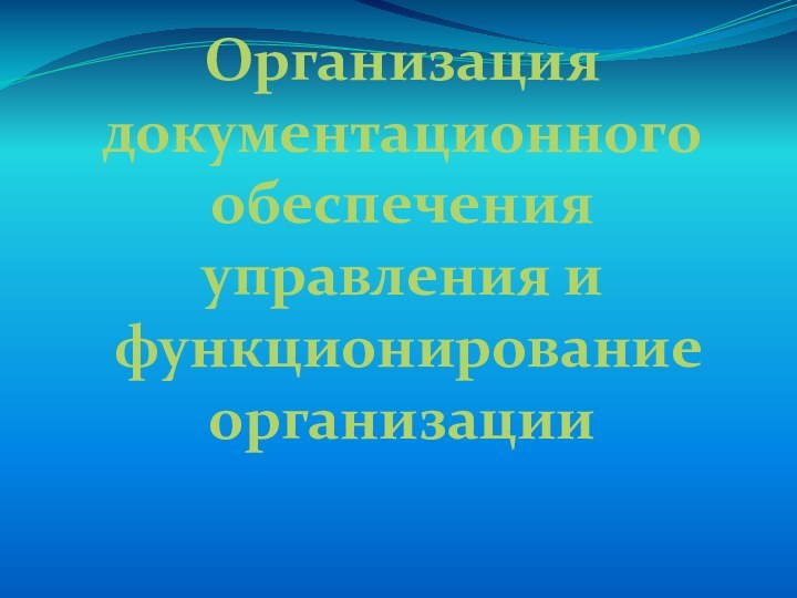 Организация документационного обеспечения управления и функционирование организации