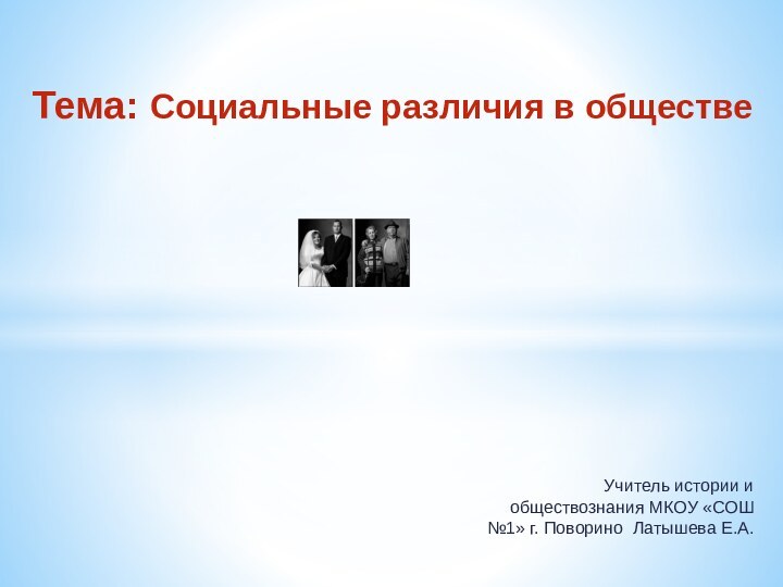 Учитель истории и обществознания МКОУ «СОШ №1» г. Поворино Латышева Е.А. Тема: