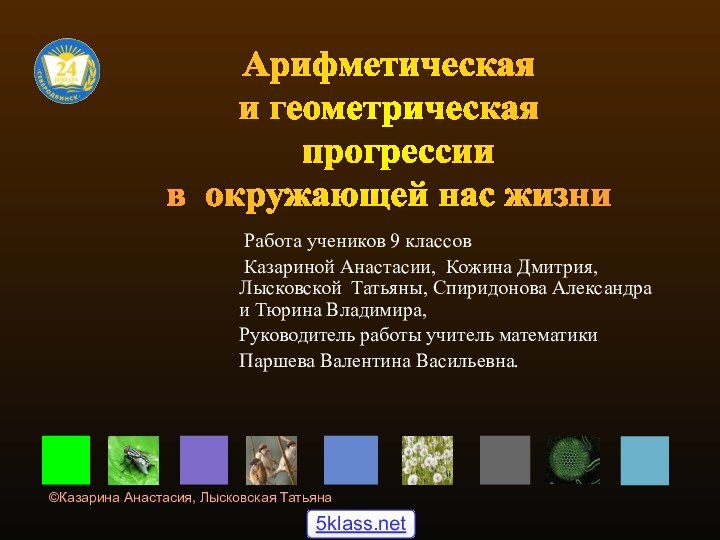 Арифметическая и геометрическая прогрессии в окружающей нас жизни Работа учеников 9 классов