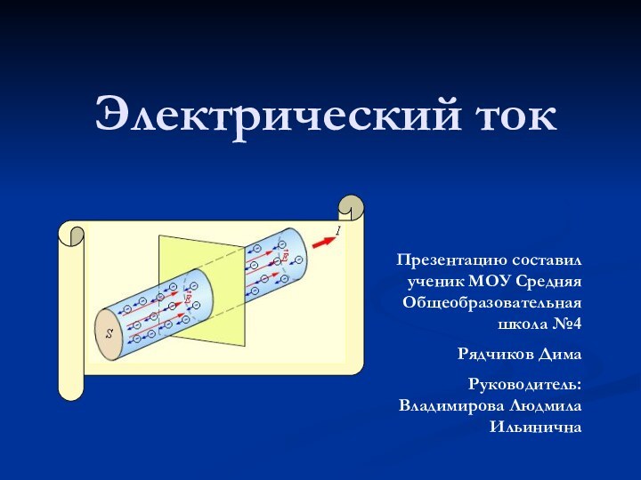 Электрический токПрезентацию составил ученик МОУ Средняя Общеобразовательная школа №4 Рядчиков ДимаРуководитель: Владимирова Людмила Ильинична