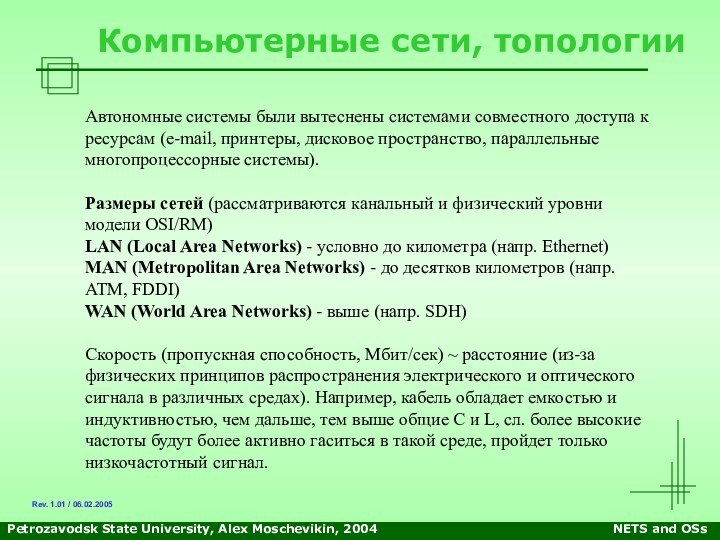 Petrozavodsk State University, Alex Moschevikin, 2004NETS and OSsКомпьютерные сети, топологииАвтономные системы были
