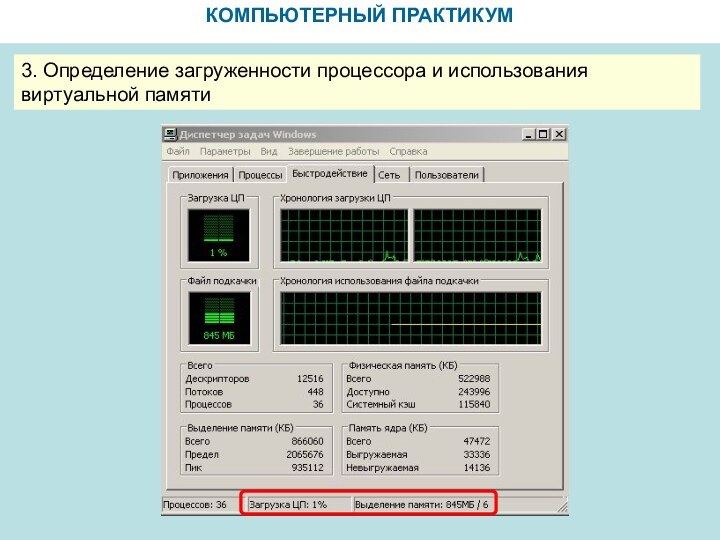 КОМПЬЮТЕРНЫЙ ПРАКТИКУМ3. Определение загруженности процессора и использования виртуальной памяти