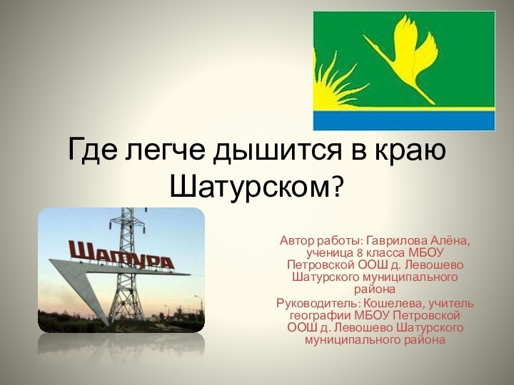 Где легче дышится в краю Шатурском?Автор работы: Гаврилова Алёна, ученица 8 класса