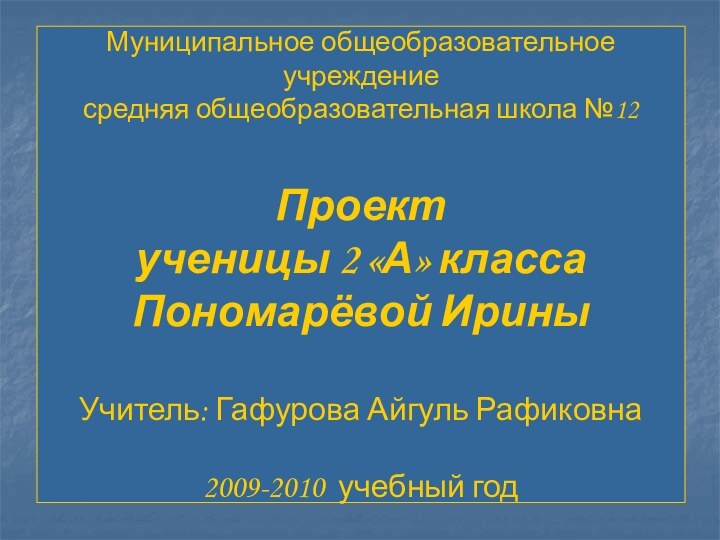 Муниципальное общеобразовательное учреждение средняя общеобразовательная школа №12  Проект  ученицы 2