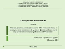 Основные направления деятельности ОАО Россельхозбанк в целях развития национальной кредитно-финансовой системы и агропромышленного сектора Российской Федерации