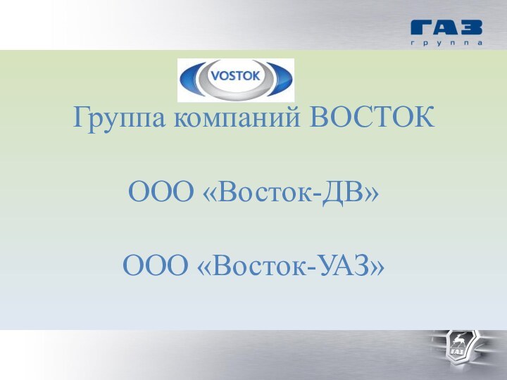 Группа компаний ВОСТОК  ООО «Восток-ДВ»  ООО «Восток-УАЗ»