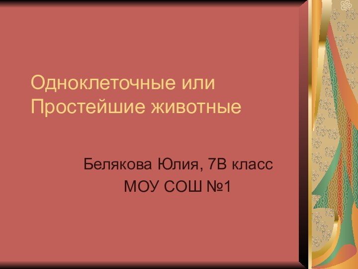 Одноклеточные или Простейшие животныеБелякова Юлия, 7В классМОУ СОШ №1